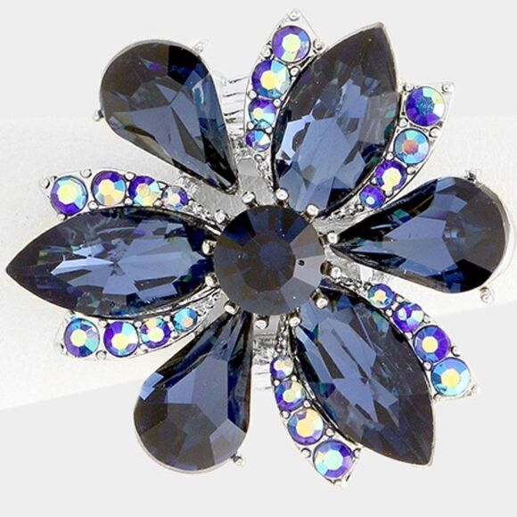 Marquise Flower Blue Glass Stone Stretch Ring - Picture 3 of 5